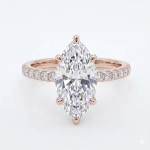 Elegant Marquise Cut Lab Grown <b>Diamond</b> <b>Ring</b> Solid 14K 18K White Gold Pavé Set Engagement <b>Ring</b> for Women Fine Jewelry - Product Image 2
