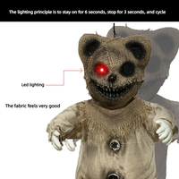 Décoration d'Halloween suspendue : Ours en peluche effrayant lumineux à yeux rouges, poupée en toile de jute avec mains squelettiques pour maison hantée, fête ou porche