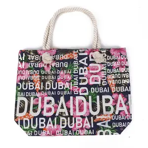 Оптовая продажа, модная летняя холщовая пляжная сумка с цветочным принтом, роскошная сувенирная сумка из Дубая на заказ, сумка для путешествий с 3D буквами