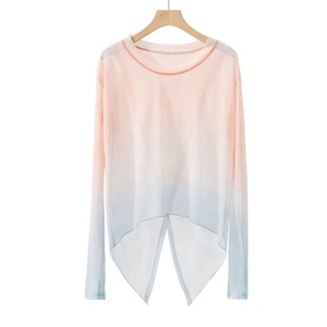 Vêtements d'entraînement pour femmes, <span class=keywords><strong>danse</strong></span> <span class=keywords><strong>classique</strong></span> chinoise, gaze dégradée arc-en-ciel, manches longues, col rond, 95% polyester, 5% élasthanne - Product Image 1