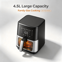 Friteuse à air numérique Dinehow 4,5 L 1400 W grande capacité sans huile multifonctionnelle pour cuisine, noire, vente en gros