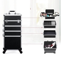 Grande Mallette de Maquillage Professionnelle 4 en 1 en Aluminium, Organiseur de Vernis à Ongles, Valise à Roulettes Verrouillable pour Voyage