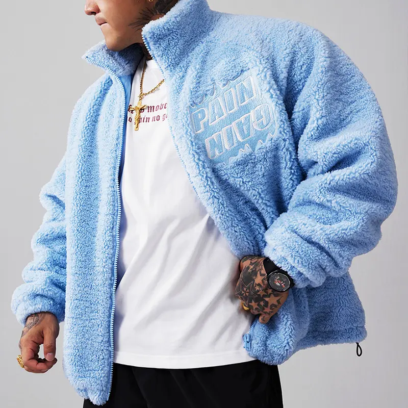 High Quality Wholesale Men Full Custom Print Fleece Lined Jacket Polar Fleece Sherpa Fleece Shell Jacket with Factory Price