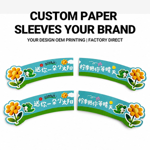 Manchon de gobelet en carton lisse pliable à simple couche, imprimé sur mesure, anti-brûlure, avec poignée sécurisée, commande en gros pour les chaînes de boissons - Product Image 1