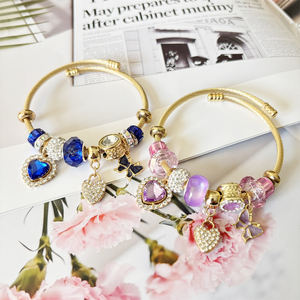 2025女性用18Kゴールドステンレス鋼ブレスレットハートバタフライブルーパープルダイヤモンドストーンファッションチャーム - Product Image 6