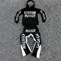 Ensemble de survêtement deux pièces personnalisé pour homme avec impression 3D en relief, sweat à capuche et pantalon de jogging large color block, décoré de points en strass, style streetwear