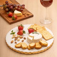 Plateau de Fromage en Marbre Rectangulaire Bords Dorés Style Rétro Arabe - Ensemble de 3 Pièces - Plateau de Service Décoratif et Plateau de Coiffeuse à Bijoux Luxueux