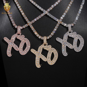 Colgante Personalizado de Letras <span class=keywords><strong>XO</strong></span> de Joyería Hip Hop de Moda con Moissanita VVS de Plata 925, Pasa el Probador de Diamantes - Product Image 1