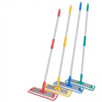 Serpillère plate en aluminium avec tampon en microfibre, manche en aluminium réglable, serpillère plate pour le nettoyage des sols durs, pour carrelage et sols en bois