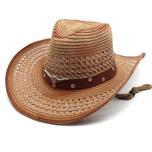 Chapeaux <span class=keywords><strong>de</strong></span> cowboy en <span class=keywords><strong>paille</strong></span> pour femmes et hommes, <span class=keywords><strong>chapeau</strong></span> <span class=keywords><strong>de</strong></span> cowgirl western à large bord, <span class=keywords><strong>chapeau</strong></span> <span class=keywords><strong>de</strong></span> soleil pour voyage, vacances et plage - Product Image 4