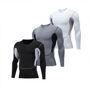T-shirt de compression à manches longues pour homme, col rond, en soie de lait extensible, pour le basketball, la course à pied et l'entraînement au football - Product Image 1