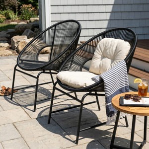 Juego de 2 Sillas de Mimbre para Patio Exterior, Ratán PE Negro y Estructura de Hierro, Asientos Modernos para Jardín, Portátiles y Cómodos - Product Image 3