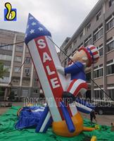 Buena venta en EE. UU. 20 pies globo patriótico cohete inflable tío Sam, cohete de bandera americana inflable para evento