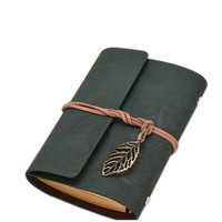 Carnet de notes pour étudiant, motif feuille de fleur, couverture en cuir vintage, embossé, journal de voyage en cuir véritable avec fermeture à pression