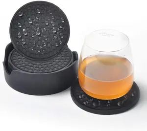 Silikon untersetzer für Getränke-6er-Set mit Halter Deep Tray und Rim Catch Cold Drink ohne Verschütten Large 4,3 Zoll Fit All Cups