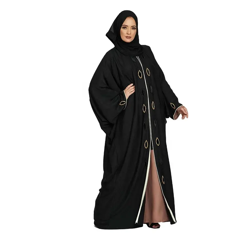 האחרון הבורקה עיצובים מוסלמי העבאיה בדובאי כריתה רכה חומר קדמי פתוח נשים קימונו למעלה איכות חרוזים Abayas