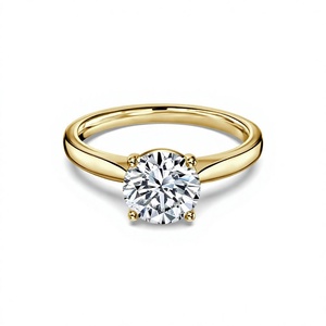 Bague de fiançailles élégante en moissanite ronde brillante, or massif 14 carats, sertie de griffes, solitaire, anneaux de mariage luxueux pour femmes - Product Image 1