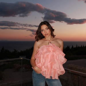 Ensemble de vêtements de nuit élégants pour femmes, robe de plage personnalisée, couleur <span class=keywords><strong>rose</strong></span> brillante plissée, tendance OEM - Product Image 2
