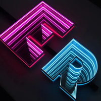 Papan Neon Aluminium LED OPEN 3D Infinite Mirror Custom Bercahaya RGB Kompatibel Alexa Animasi Bluetooth/WiFi untuk Iklan
