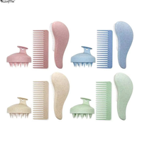 Ensemble de brosses démêlantes écologiques en paille de blé Wanmei : Brosse démêlante, peigne démêlant à dents larges, brosse de massage du cuir chevelu, brosse à shampoing