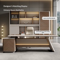 Conjunto de Silla de Oficina Ejecutiva de Lujo Ligero, Estilo Empresarial para Presidente/Gerente, Muebles Modernos de Madera con Luz LED y Diseño Chevron