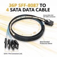Kabel Data Mini SAS SFF-8087 ke 4 SATA untuk PC Workstation, 6Gbps, Tembaga Berlapis Timah, Pelindung Ganda, Pengunci Baja, Upgrade Penyimpanan