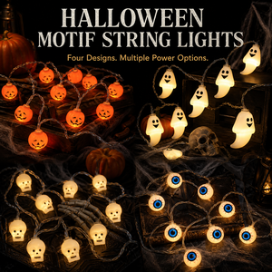 Guirlandes lumineuses à thème Halloween, 10/20 LED fantômes, citrouilles, crânes, yeux, avec piles USB et options de télécommande 8 modes - Product Image 1