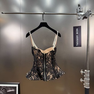 Ngọc Trai Giản Dị Skinny Ngắn Dây Đeo Vai Ren Mở Không Tay Phù Hợp Với Quần Và Một Được Trang Bị Hai Mảnh Thiết Lập - Product Image 4