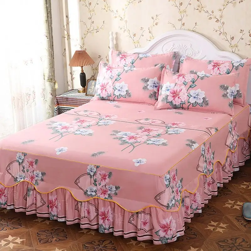 38 색 레이스 꽃 장착 침대 커버 3 피스 인쇄 침대 스커트 + 2 쌍의 베개 커버 침대 시트 침구 세트