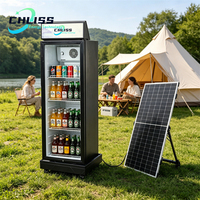 Congélateur commercial solaire pour gâteaux, vitrine réfrigérée verticale avec porte vitrée pour supermarché, fête en plein air et festival de musique