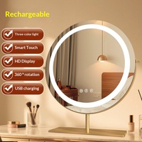 Miroir de Maquillage LED sur Pied/Table en Métal Réglable, Grossissement 10X, Grande Taille pour un Design Glamour, Éclairage Tactile LED pour Mariage