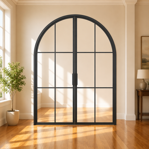 Porte d'entrée en acier profilé mince 2026 avec double vitrage cannelé trempé et finition <span class=keywords><strong>peinture</strong></span> fluorocarbone - Product Image 1