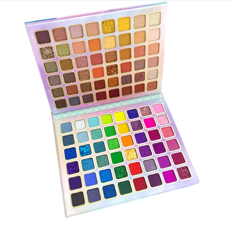 Palette d'ombres à paupières OEM grande taille 96 couleurs jeunes filles Palette d'ombres à paupières arc-en-ciel colorée végétalienne