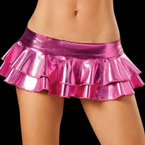 King Mcgreen Star New Women Shiny Metallic Wet Look Micro Mini Falda Clubwear Party Dance Costume