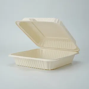 Recipiente para comida takeaway retangular de 1200ml, lancheira branca leitosa, biodegradável, ecológica, amido de milho, elegante, caixa Bento