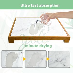 Estante para platos integrado ecológico para cocina, estante para platos de diatomita de bambú, tablero de alfombrilla de secado rápido para mostrador de cocina - Product Image 5