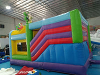 Istana Balon Tiup PVC Bertema Hewan, Rumah Bermain Hutan dengan Ramp Masuk untuk Penggunaan Dalam & Luar Ruangan, Sekolah, dan Komersial