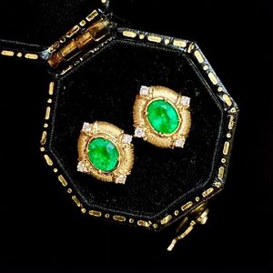 Xinfly 18K Solid Gold 0.55CT Natural <b>Emerald</b> Diamond <b>Stud</b> Earrings Custom Fashion Jewelry for Women - Product Image 2