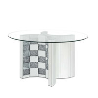 Ensemble moderne de petite table à manger ronde en verre avec base en bois et miroir Table à manger de luxe avec 4 chaises et diamants pour salle à manger