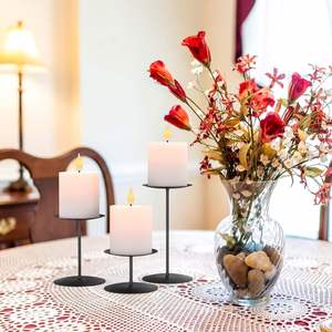 Ensemble de 3 supports en métal noir pour bougies en forme de pilier, pour centre de table, décorations de cheminée, décor gothique - Product Image 4