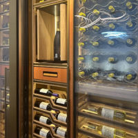 Cave à vin moderne sur mesure en bois massif et acier inoxydable avec porte vitrée, armoire réfrigérante écologique pour mobilier de cave à vin domestique