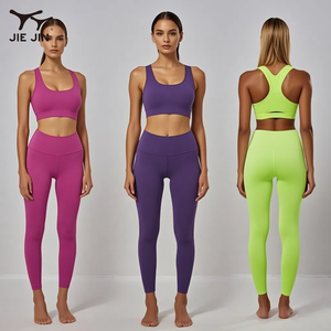 JIEJIN di alta qualità riciclato 2 pezzi quattro vie Stretch abbigliamento attivo allenamento donna Yoga calzamaglia tuta - Product Image 1
