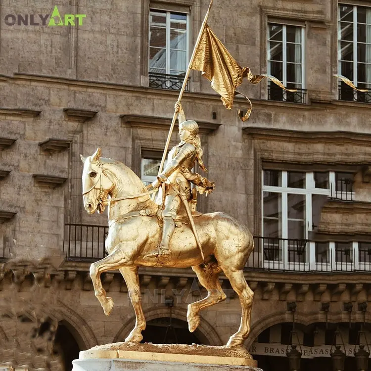 Уличное украшение для парка, Золотая бронзовая скульптура «ст. Жона дуги» с лошадью в натуральную величину