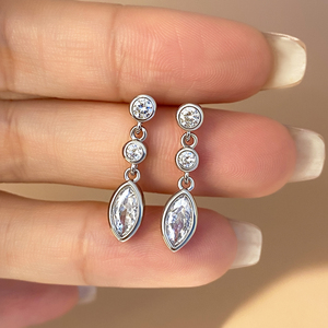 Boucles d'oreilles chandelier personnalisées en gros, serties de zircons cubiques ronds et marquise, style coréen simple, pour mariée - Product Image 4