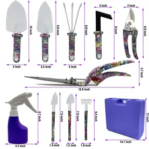 Ensemble d'outils de jardin Mini avec imprimé Floral violet pour la plantation outils à main de jardin avec étui de transport 10 pièces