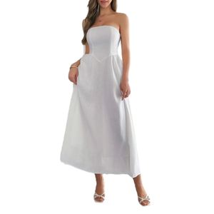 Elegante, einfarbige, ärmellose, rückenfreie Tube-Top A-Linien-Kleider für Damen - Product Image 1