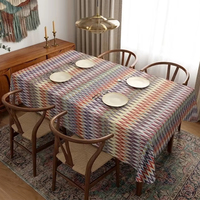 Nappe en polyester vintage imperméable, résistante à l'huile et à la chaleur, facile à nettoyer, motif chevron bohème en zigzag pour table à manger