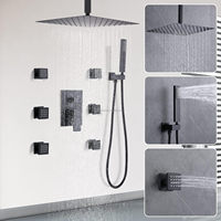 Ensemble de système de douche thermostatique noir mat dans le mur montage au plafond pluie 12 pouces robinets mélangeurs robinets accessoires de salle de bain