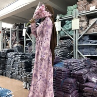 Abaya ouverte en polyester imprimé floral - Collection Printemps en Chiffon Respirant et Doublé pour Occasions Décontractées et Formelles (1496)