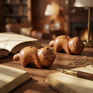 Figura Decorativa de Gato Acostado en Madera de Acacia Vintage, Mini Difusor de Aroma de Madera Natural, Adorno de Animalito para Escritorio, Coche o Interiores - Product Image 6